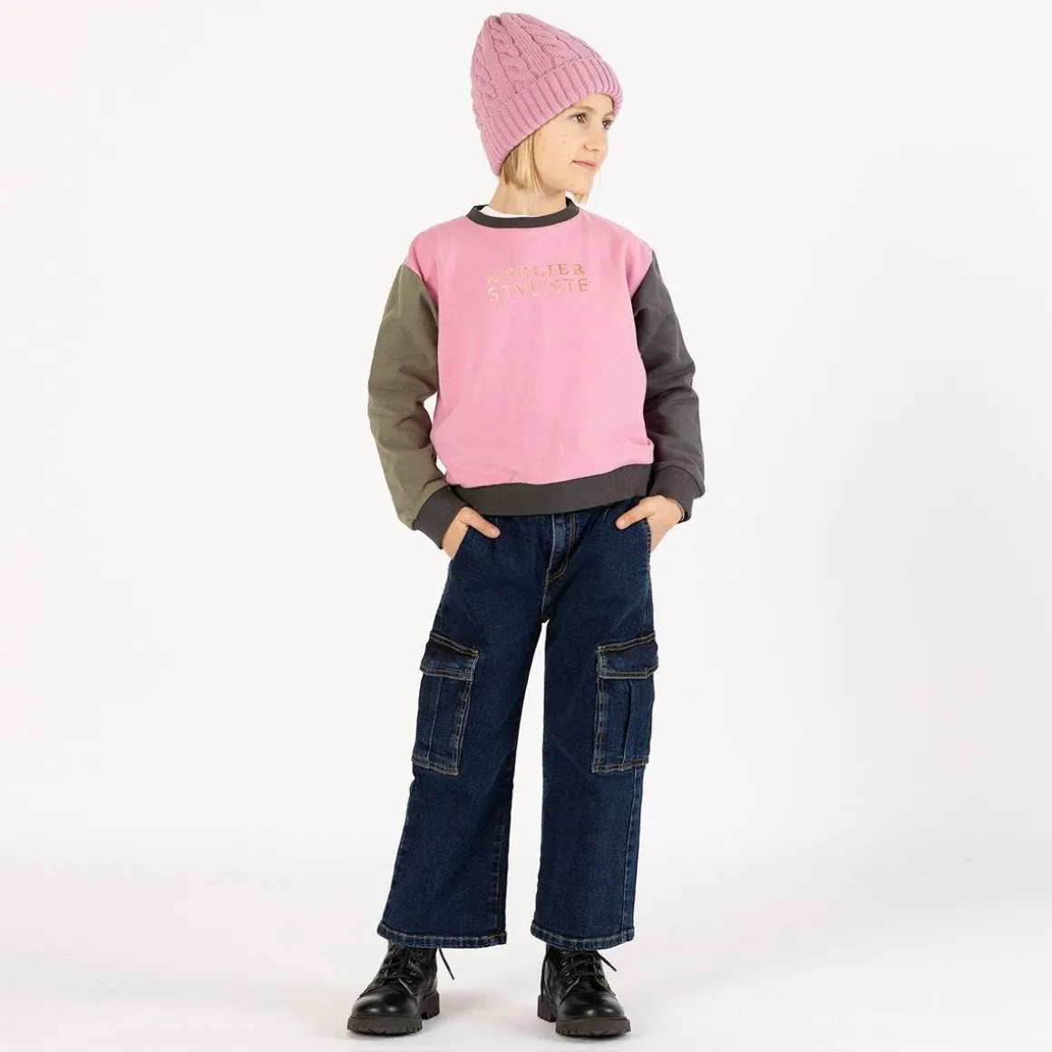 Pantalone cargo in denim per ragazza