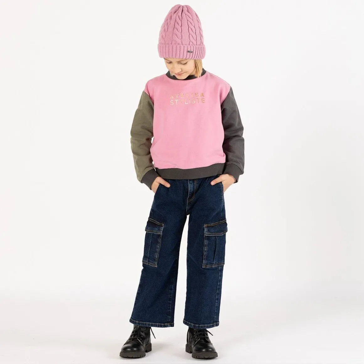 Pantalone cargo in denim per ragazza