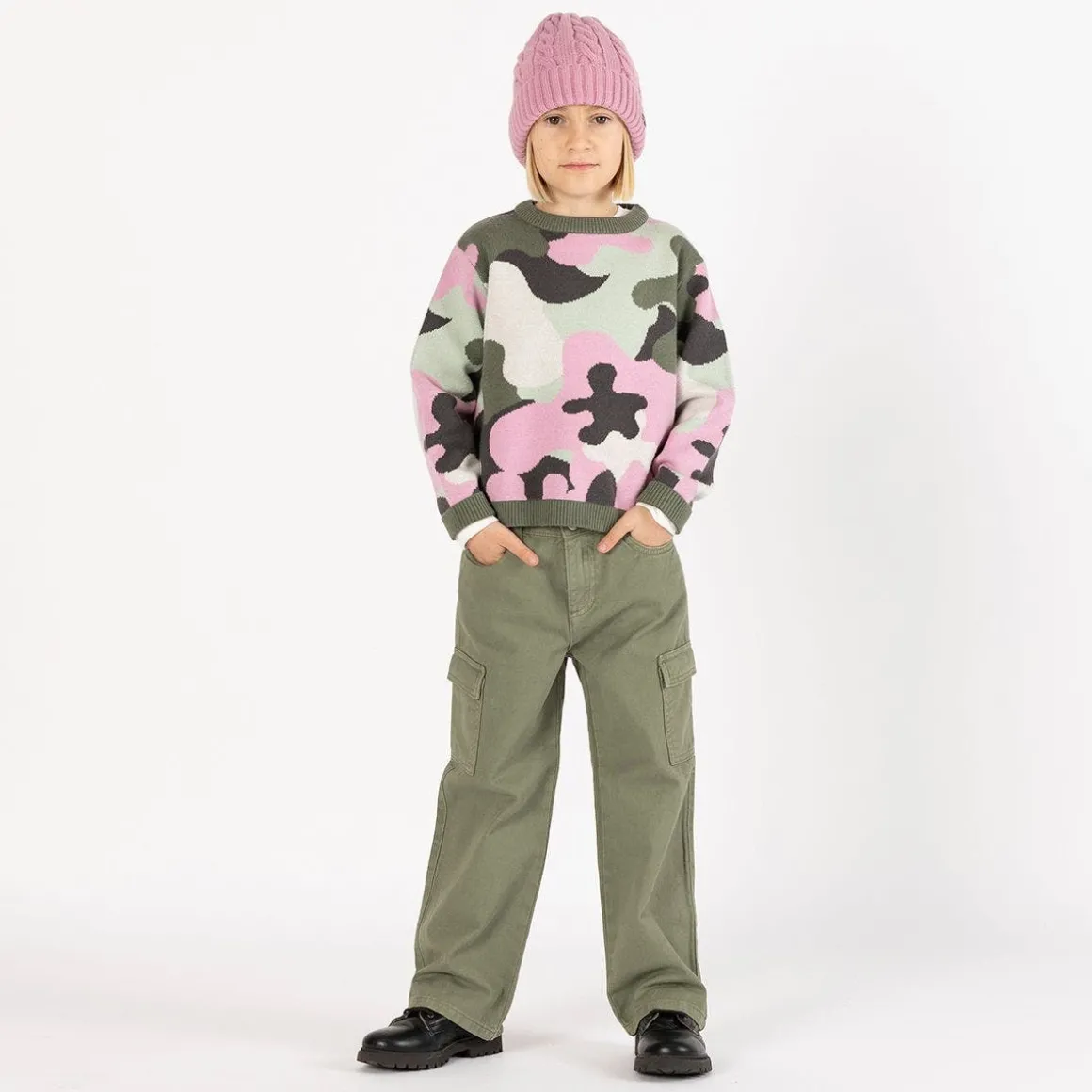 Pantalone cargo in gabardina per bambina