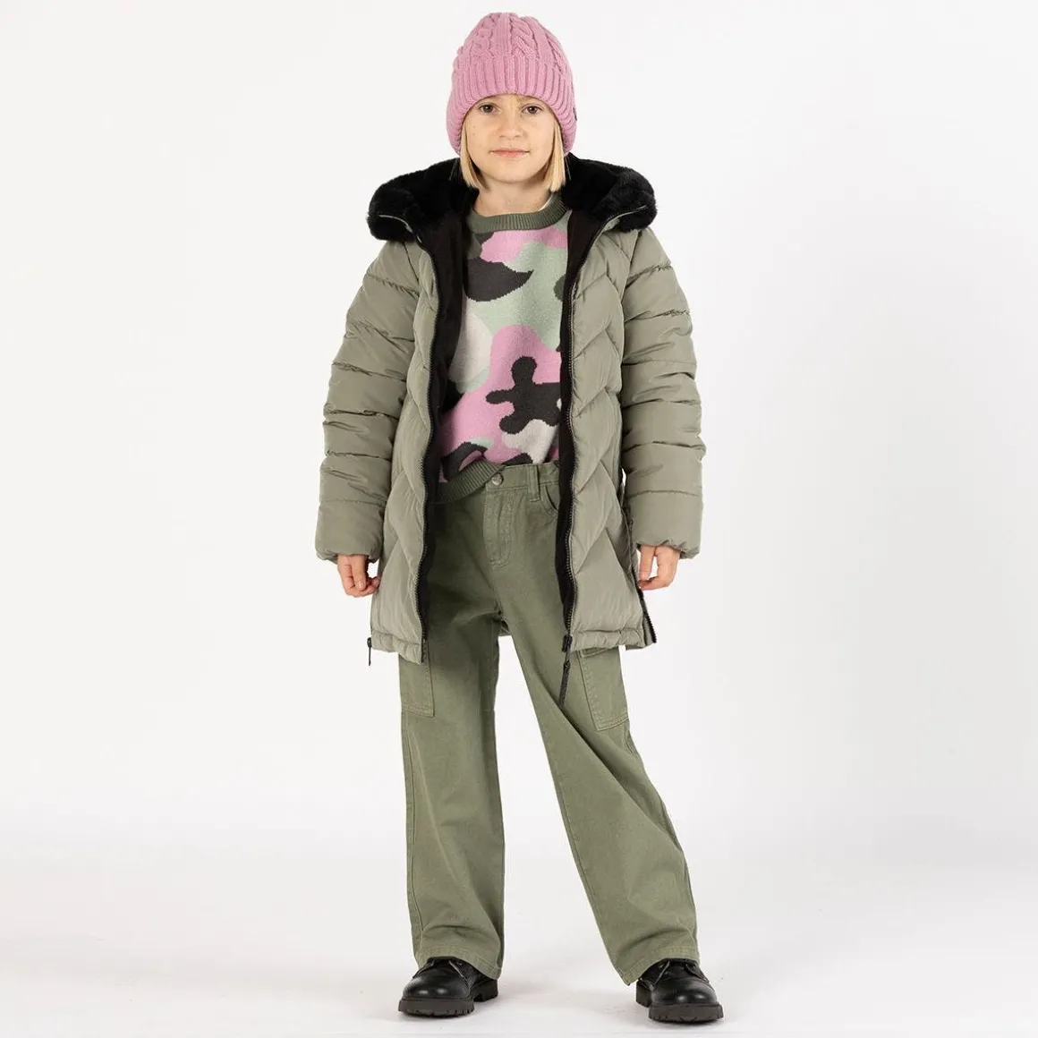 Pantalone cargo in gabardina per bambina