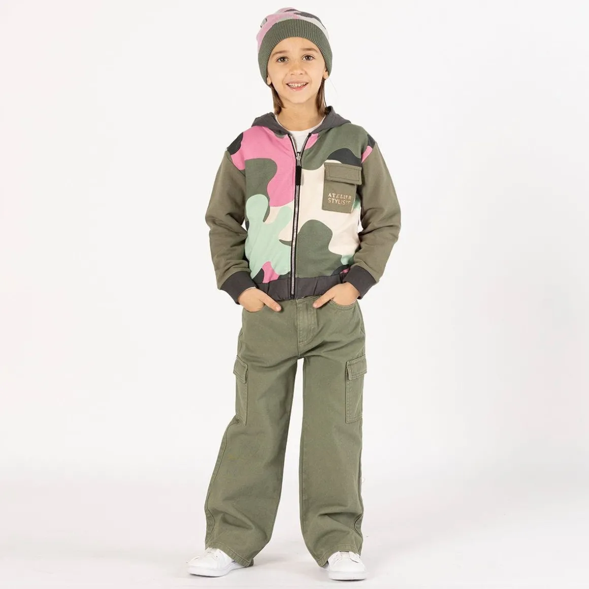Pantalone cargo in gabardina per bambina