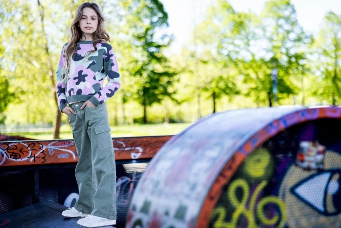 Pantalone cargo in gabardina per bambina