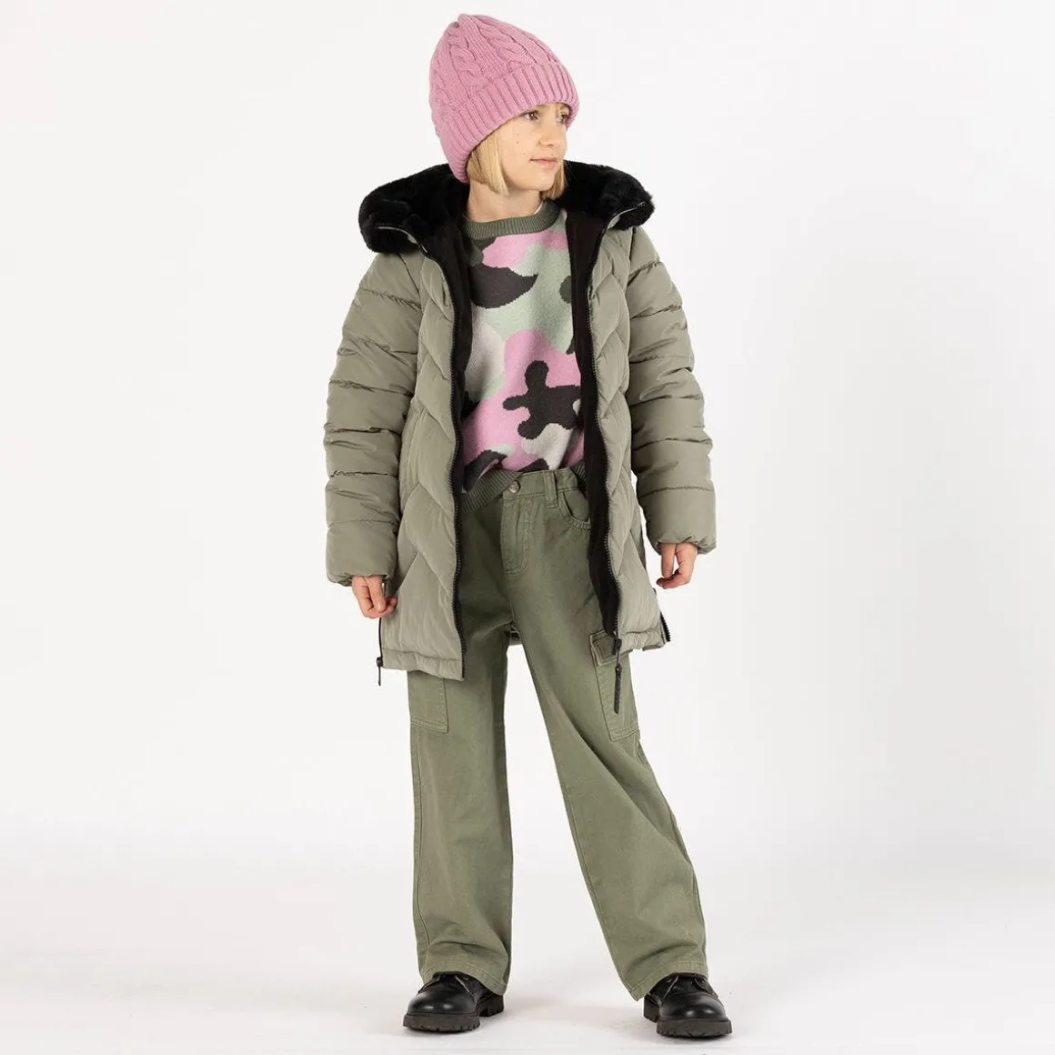 Pantalone cargo in gabardina per bambina