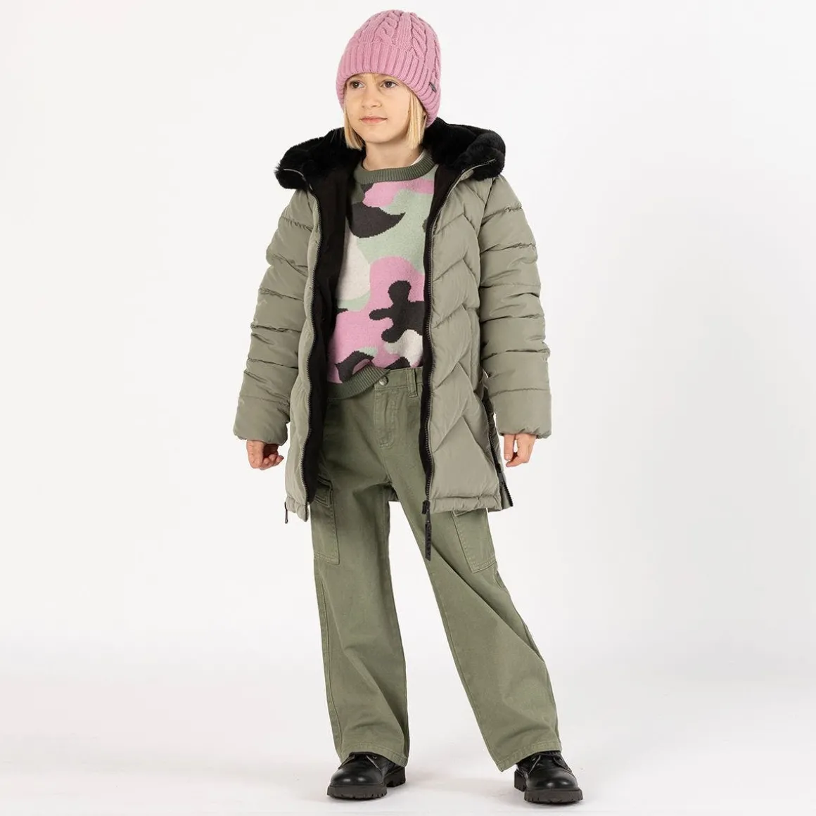 Pantalone cargo in gabardina per bambina