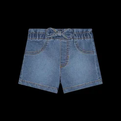 Pantalone corto in denim con fiocco da bambina