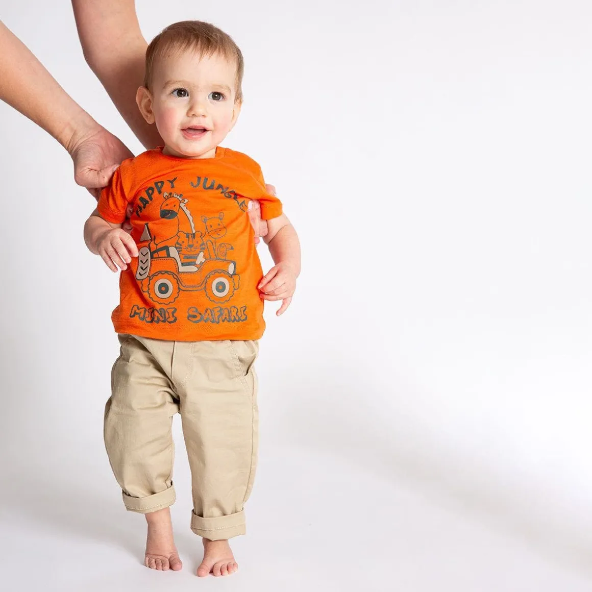Pantalone elasticizzato da bambino in gabardina stretch