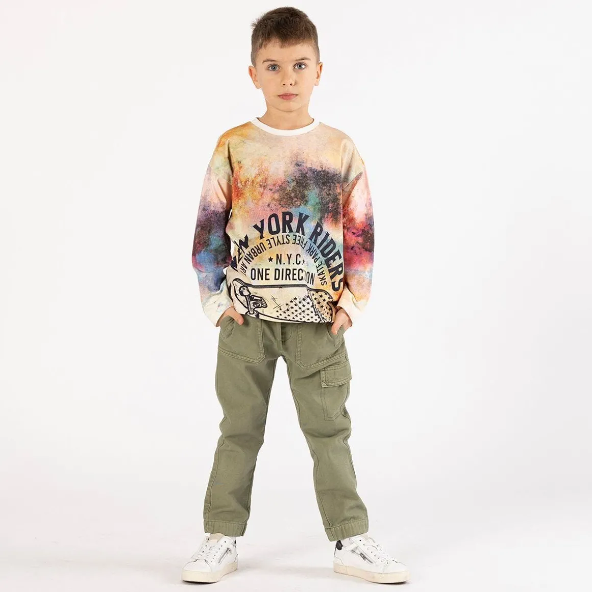 Pantalone in gabardina smerigliata per ragazzo
