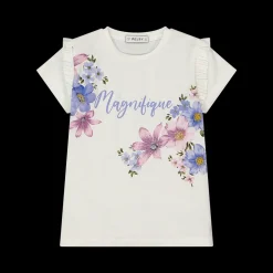 T-shirt con fiori e strass da bambina