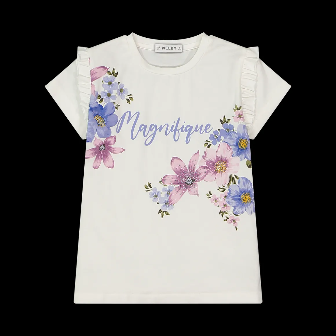 T-shirt con fiori e strass da bambina