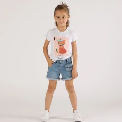 T-shirt con stampa e paillettes da bambina