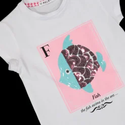 T-shirt con stampa e paillettes da bambina
