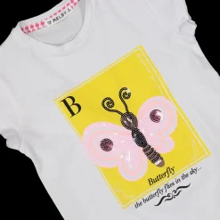 T-shirt con stampa e paillettes da bambina