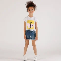 T-shirt con stampa e paillettes da bambina