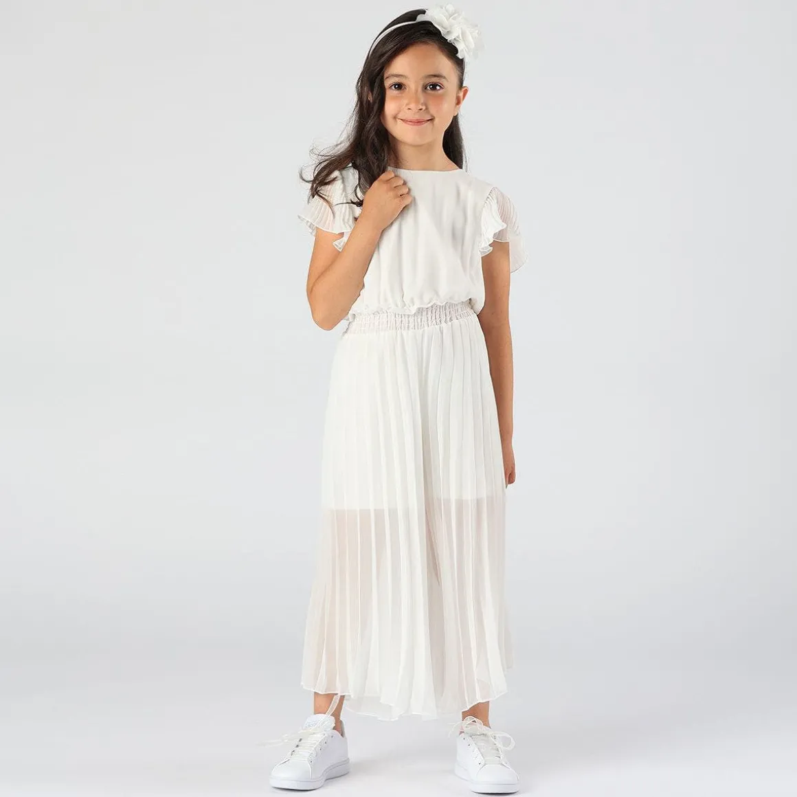 Tuta in chiffon con arricciatura da bambina