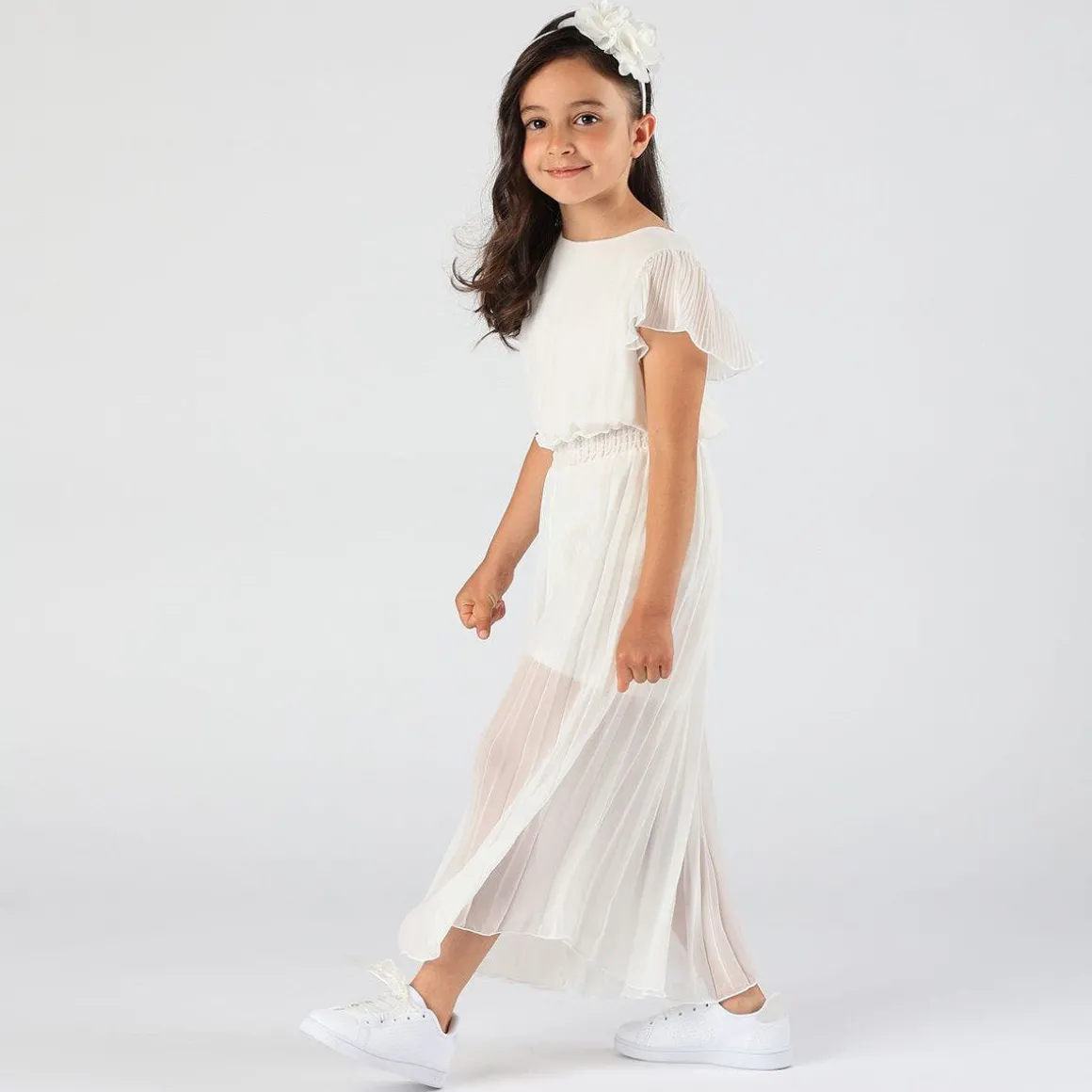 Tuta in chiffon con arricciatura da bambina