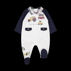 Tutina con piede colletto a punta tipo camicia neonato.