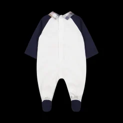 Tutina con piede colletto a punta tipo camicia neonato.