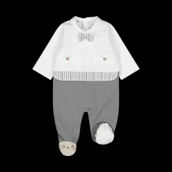 Tutina con piede con colletto a punta tipo camicia neonato.