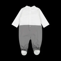 Tutina con piede con colletto a punta tipo camicia neonato.