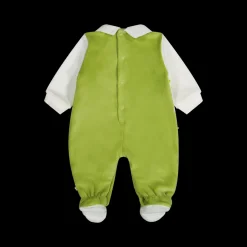 Tutina con piede in ciniglia misto cotone bicolore per neonato