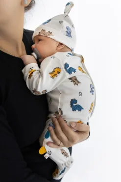 Tutina con piede in felpa elasticizzata misto cotone bio per neonato