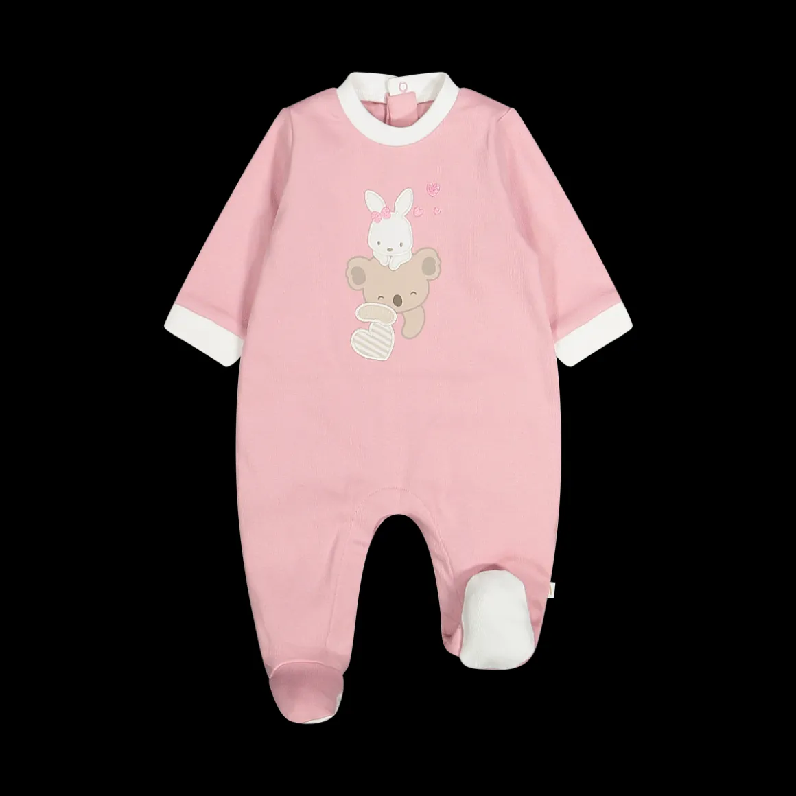 Tutina con piede in stretch interlock misto cotone bio per neonata