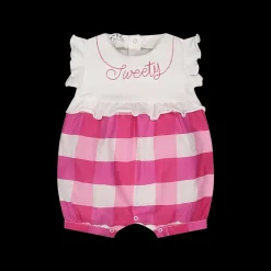 Tutina corta in jersey e tela da neonata