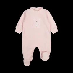 Tutina in ciniglia rosa con orsetto neonata