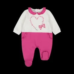Tutina in jersey bianco e fucsia da neonata