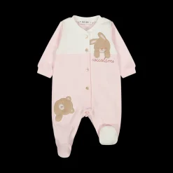 Tutina in jersey bianco e rosa da neonata