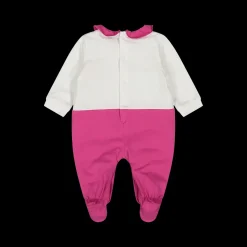 Tutina in jersey bianco e fucsia da neonata