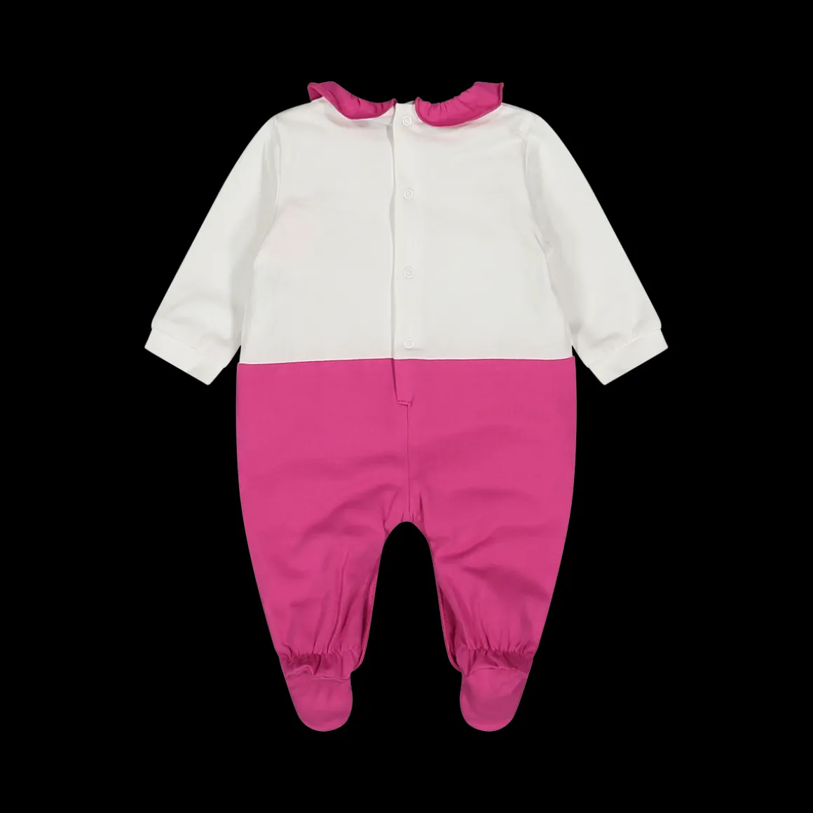 Tutina in jersey bianco e fucsia da neonata