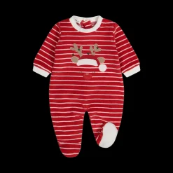 Tutina unisex natalizia con piede in ciniglia rigata