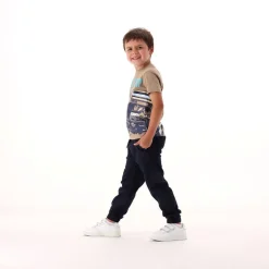 Pantalone in gabardina fiammata per bambino