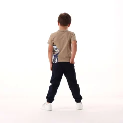 Pantalone in gabardina fiammata per bambino