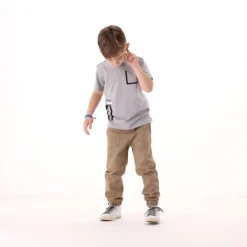 Pantalone in gabardina fiammata per bambino