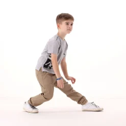 Pantalone in gabardina fiammata per bambino