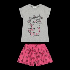 Pigiama corto bambina con stampa gattino 100% cotone